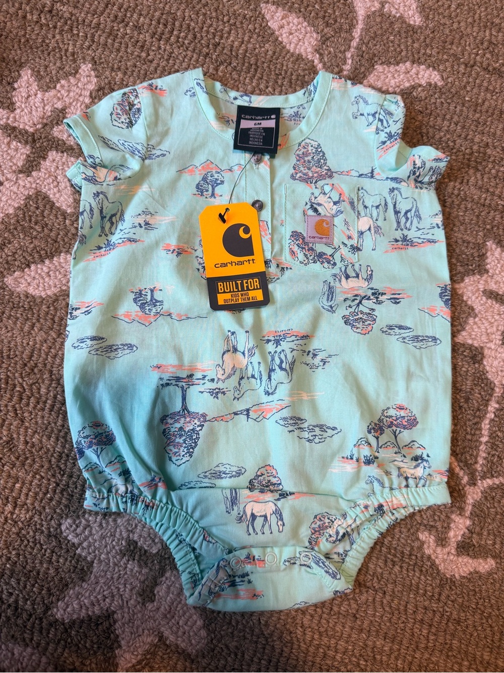 Carhartt Mint Green Baby Onesie with Western Horse Print